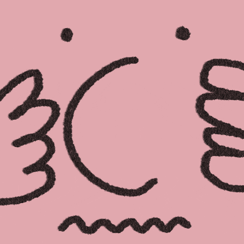 Illustrated gif. Close up of a face with a big nose shaped like a wide C holds their hands on their cheeks. Their mouth moves in a shaky wiggly line in fear.
