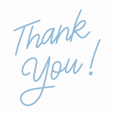 Text gif. The text, "Thank you," is written in cursive on a white background.