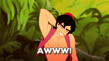 Disney gif. A shy Aladdin rubs his neck and says, “Awww!”