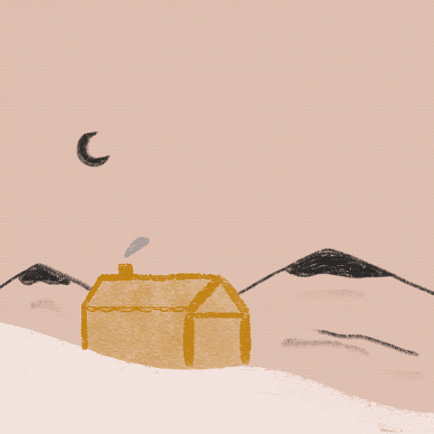 palu_s illustration winter house moon GIF