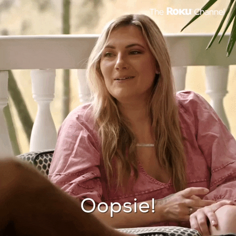 Reality TV gif. Blonde woman on the "Marriage Pact" looks a bit uncomfortable as she says, "Oopsie!'