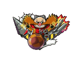 Sponsored sticker gif. Doctor Eggman from Sonic the Hedgehog races forward in one of his sinister machines. His large mustaches pulsates.