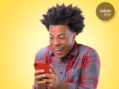 Salon Line reaction excited man phone GIF