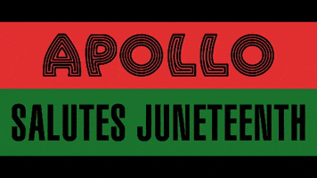 Text gif. The words "Apollo Salutes Juneteenth" appear over the Black Liberation or UNIA flag