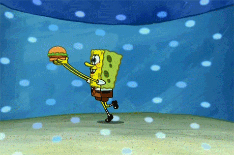 college student budget Gif of Spongebob spinning and holding a burger