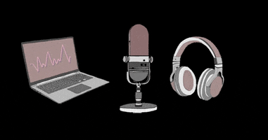 PrettyEasyPodcasts podcast laptop microphone headphones GIF
