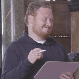 TV gif. Thomas Aldridge as Ron Weasley in Harry Potter And The Cursed Child blows a kiss.