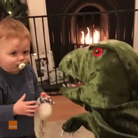 Baby Shares His Dummy With Toy Dinosaur