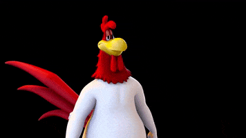 Cartoon gif. Looney Tunes character Foghorn Leghorn claps his wings like hands in front of a black background. 