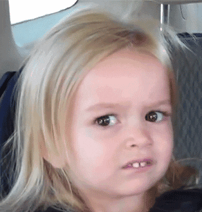 Video gif. A puzzled little girl stares in confusion.