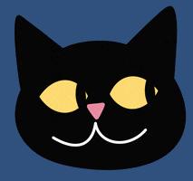 Cartoon gif. A cat face looks left and right with its eyes, then pulls the corners of its mouth back to reveal the word, "Smile" written inside its mouth instead of teeth.