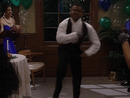 TV gif. Alfonso Ribeiro as Carlton Banks on Fresh Prince of Bel-Air dances super fast, stepping his legs out side to side and crossing his arm in a sharp, energetic motion.