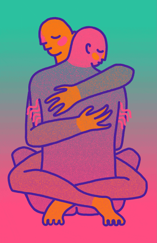 Illustration of partners hugging each other 