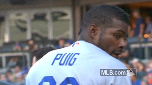 hissing yasiel puig GIF by MLB