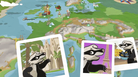 Rascal's Escape - Showing Squirrel and Bear traveling across the map in vehicles.