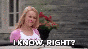 Movie gif. Rachel McAdams as Regina George in Mean Girls walks past Gretchen Wieners and Cady Heron. She tilts her head and gives a fake nice smile to the girls. She says, “I know, right?” 