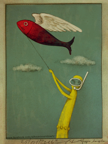 alfonsolourido red yellow fish sky GIF