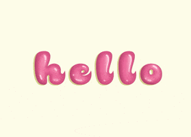 Text gif. The text, "hello," is written in a jelly frosting type font and each letter jiggles as it goes down the line, ending with a bounce of the "o".