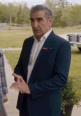 Schitt’s Creek gif. Eugene Levy as Rose nods slightly and rubs his hands together as he gathers his thoughts. Text, "Yeah. Well." He points left of frame to deliver a more decisive reply. Text, "Point taken."
