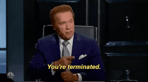 Youre Terminated Arnold Schwarzenegger GIF by The New Celebrity Apprentice  - Find & Share on GIPHY