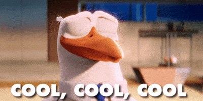 Cartoon gif. Junior from Storks looks very chill and relaxed as he tells us: Text, "Cool, cool, cool."