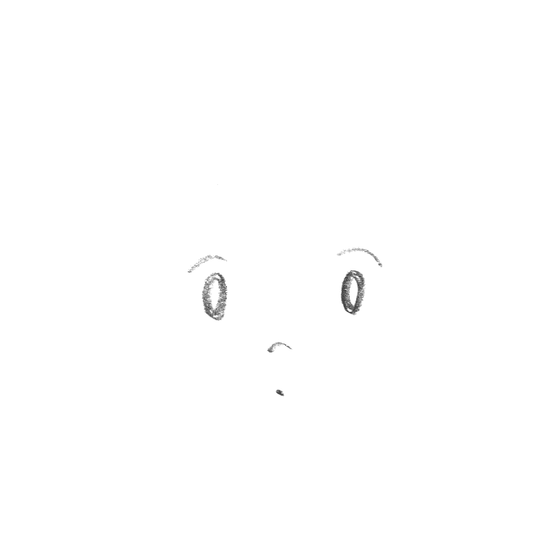 Illustrated gif. Pencil sketch of a simple smiley face stretches and morphs into a torso.