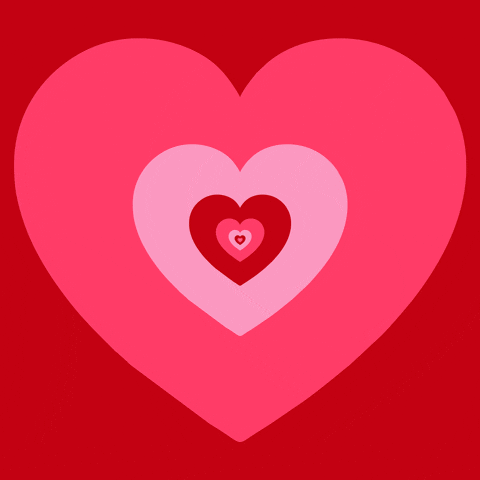 Digital art gif. We see endless hearts coming at us as they Russian doll us. All of the hearts are pinks and reds.