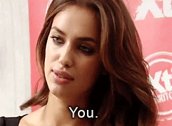 Celebrity gif. It's not quite clear how Irina Shayk feels as she speaks to us: Text, "You."