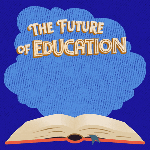Digital art gif. Light blue cloud hovers over an open book against a cobalt blue background. Text, “The future of education in Arizona is on the ballot.”