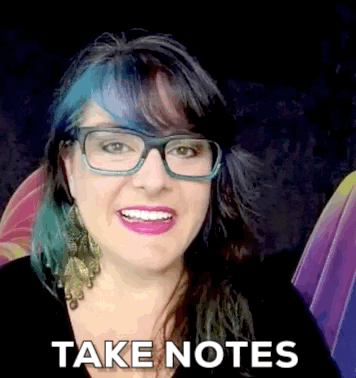 A woman pretending to take notes