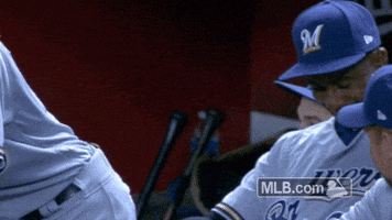 lewis brinson laughing GIF by MLB