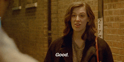 Movie gif. Honor Swinton Byrne as Julie from The Souvenir Part II nods and smiles cordially, saying, "Good," which appears as text.