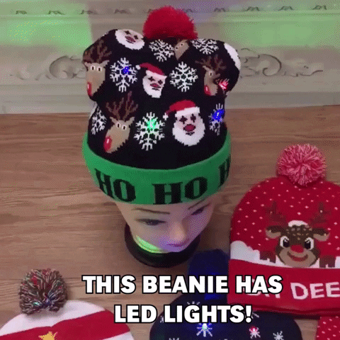 Christmas Light Up Beanie GIF
