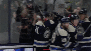 Ice Hockey Hug GIF by Columbus Blue Jackets
