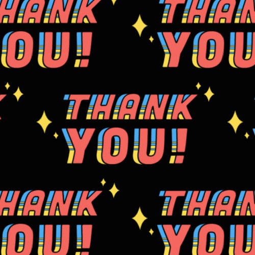 Text gif. Text reads, "Thank you," over and over again. The text shimmers and there are sparkles that emphasize the shine of the words on the black background.