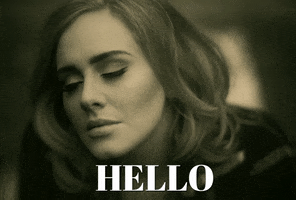 Celebrity gif. Adele is shot from above and her face is upturned with her eyes closed. She opens them and the text reads, "Hello."