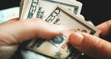 Video gif. Pair of hands counts a stack of fifty dollar bills.