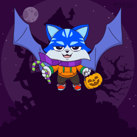 Flying Trick Or Treat GIF by Toshithecat
