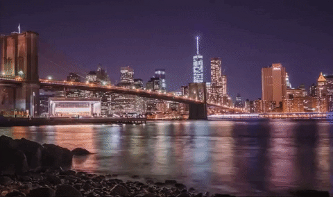 Night view of Brooklyn Bridge looking towards Manhattan