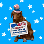 Patriotic dog with "Please sign up to be a poll worker" sign