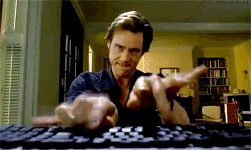 happy computer jim carrey bruce almighty fast typing GIF