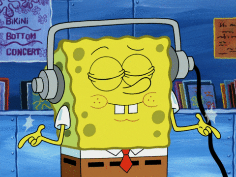 spongebob wearing a headset snapping his fingers