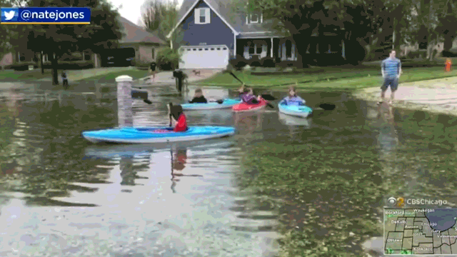 Aspenroofing giphyupload flood kayak flooded street GIF