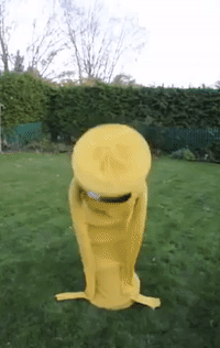 Woman Demonstrates Inflatable Waving Arms Costume