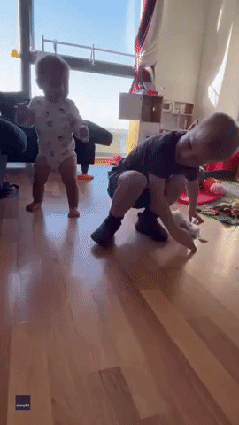 Little Boy Stunned After Seeing Baby Sister Walk for First Time