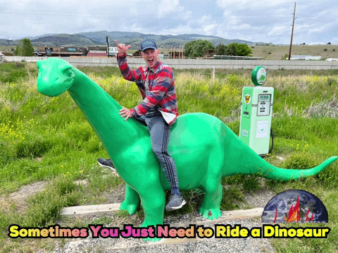 Dinosaur Ride Out GIF by Tailgating Challenge
