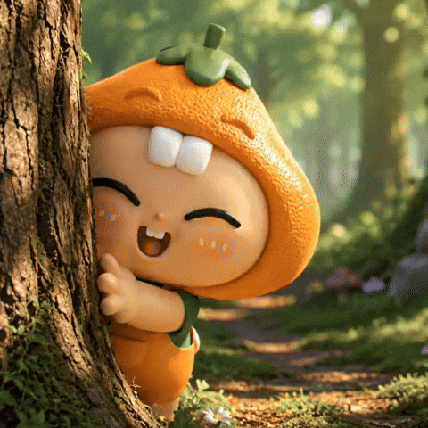 Cute Tangerine Fairy Laughing Behind a Tree