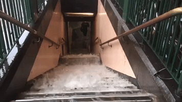 Floodwater Gushes Down Steps to Train Station as Deluge Hits Melbourne