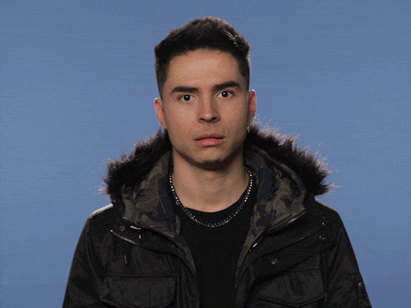 Celebrity gif. Reykon looks at us with a super confused and frustrated expression on his face. He shrugs and then shakes his head, huffing a breath of air out. 