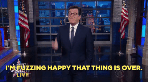 stephen colbert im fuzzing happy that thing is over GIF by The Late Show With Stephen Colbert
